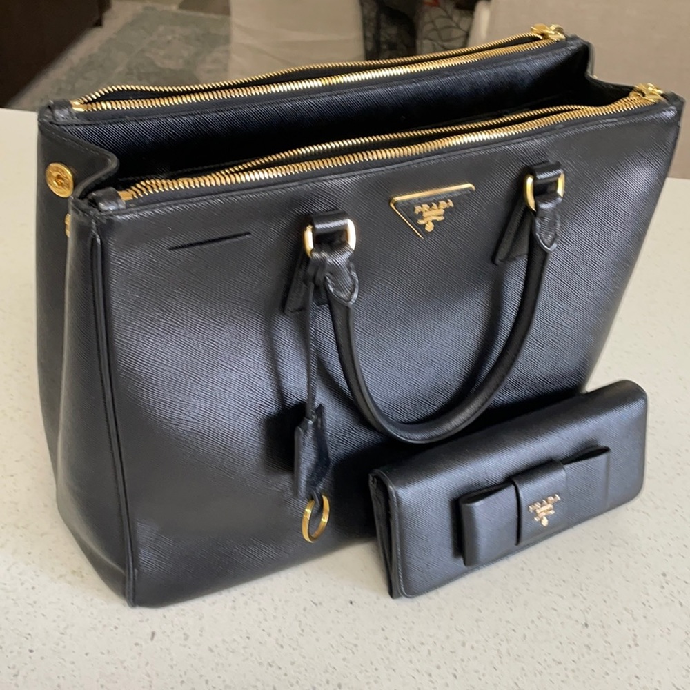Prada Saffiano handbag and classic bow wallet
